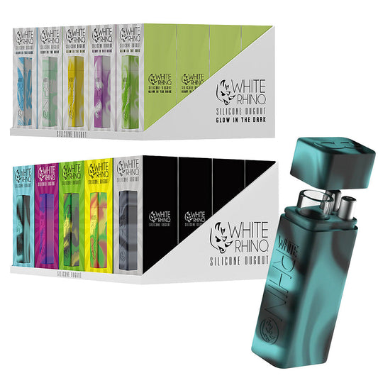 White Rhino Silicone Dugout 3.25" with Glass Herb Container & Metal Taster Bats - 20PC DISP