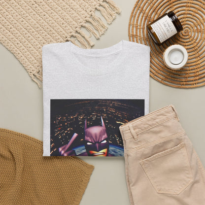 Pixel Batman Soaring Above Earth Tee