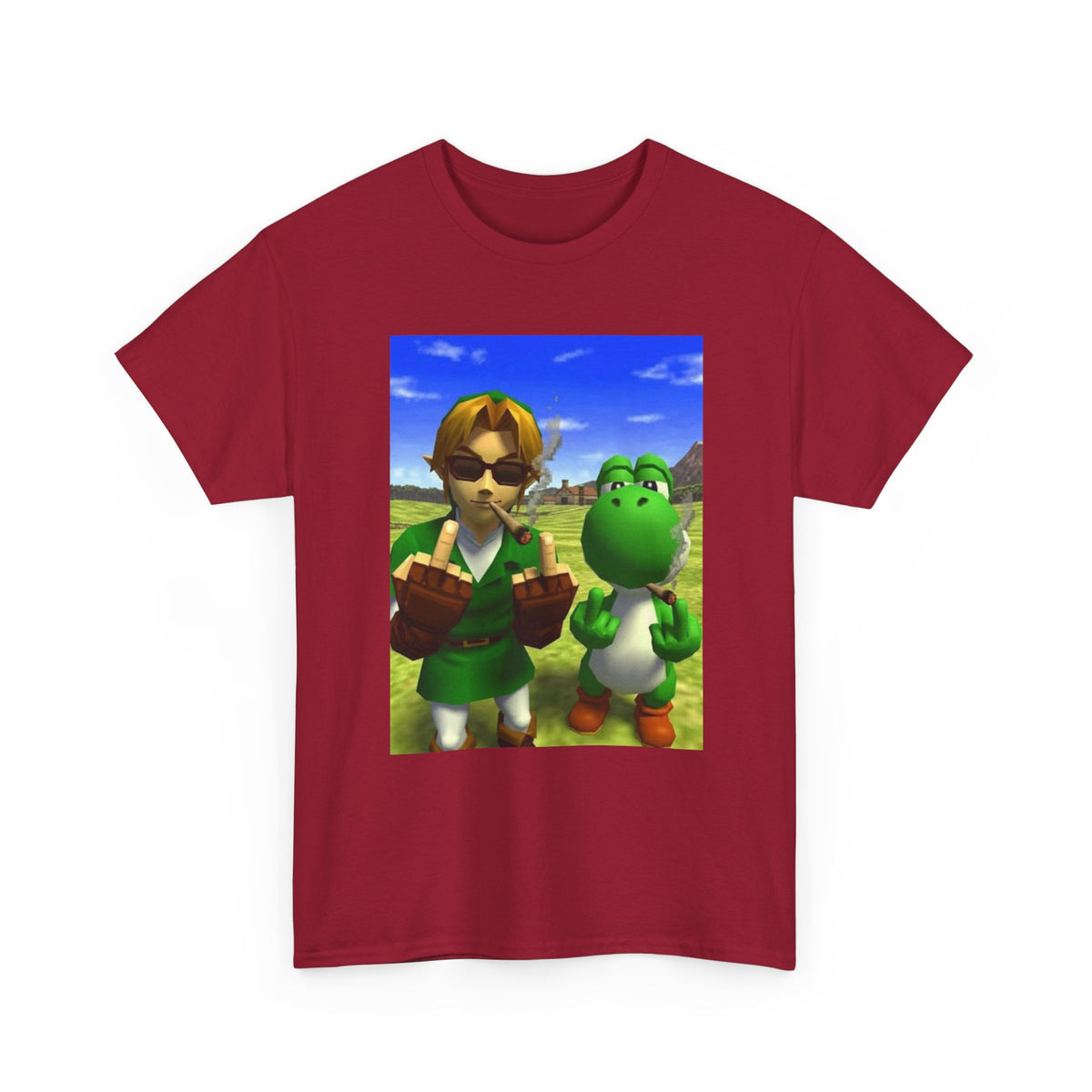 Link And Yoshi Flipping Off The World Tee