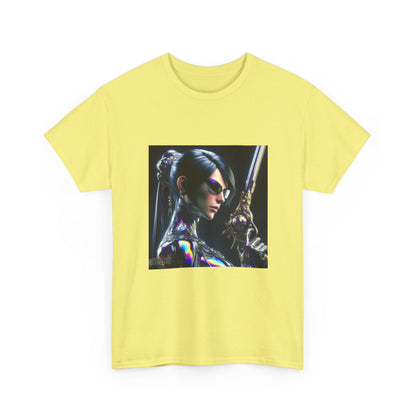 Chic Cyberpunk Huntress Wielding Rainbow Pistol