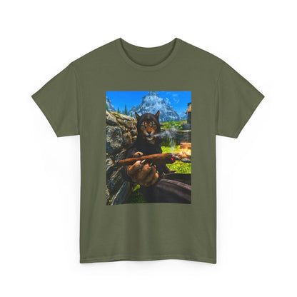 Khajiit Mage Smoking Cigar By Campfire Tee