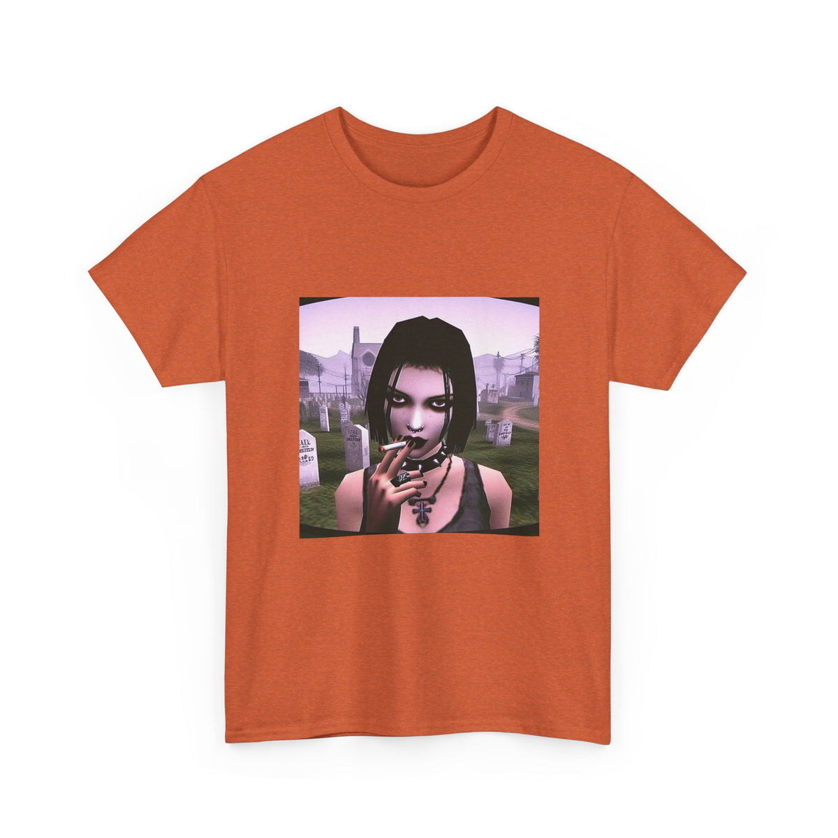 Goth Girl Smoking In Cemetery Tee (Design 17)