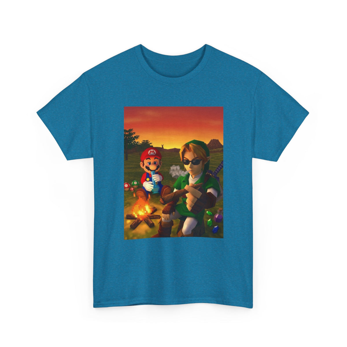 Mario and Link Chilling by Campfire