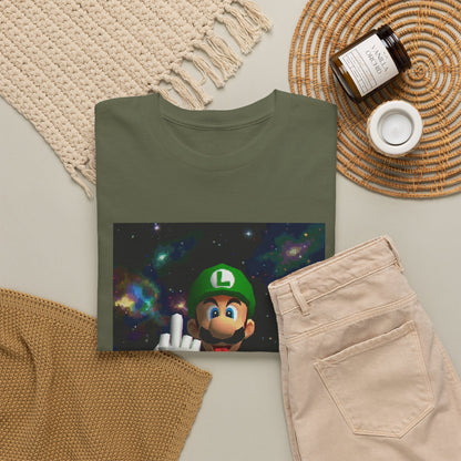 Luigi Flipping Off In Cosmic Vibe