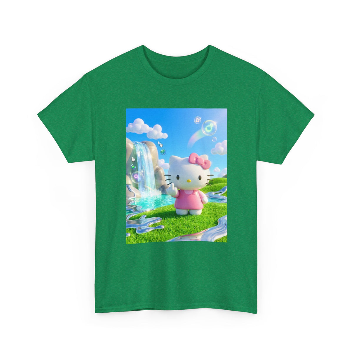 Kitty Flips The Bird In Dreamy Landscape Tee