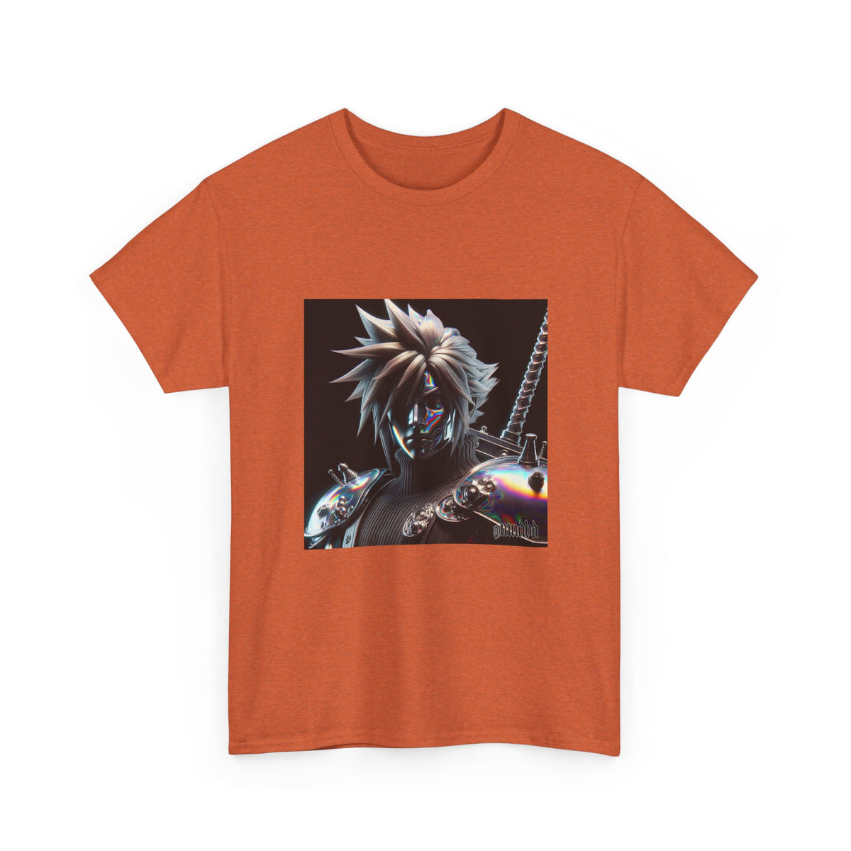 Chrome Spiky-Haired Warrior Reflecting Rainbows Tee