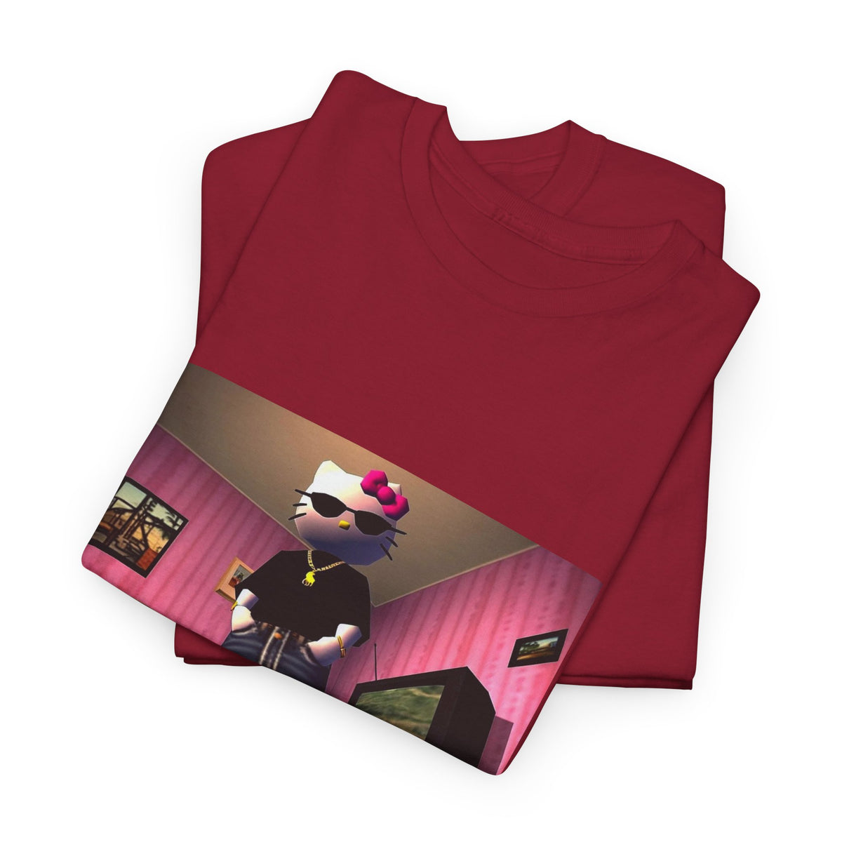 Gangsta Hello Kitty Chillin' In Low Poly Room Tee
