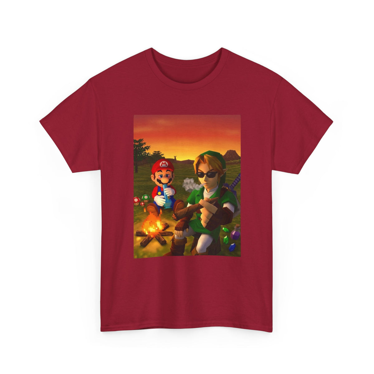 Mario and Link Chilling by Campfire