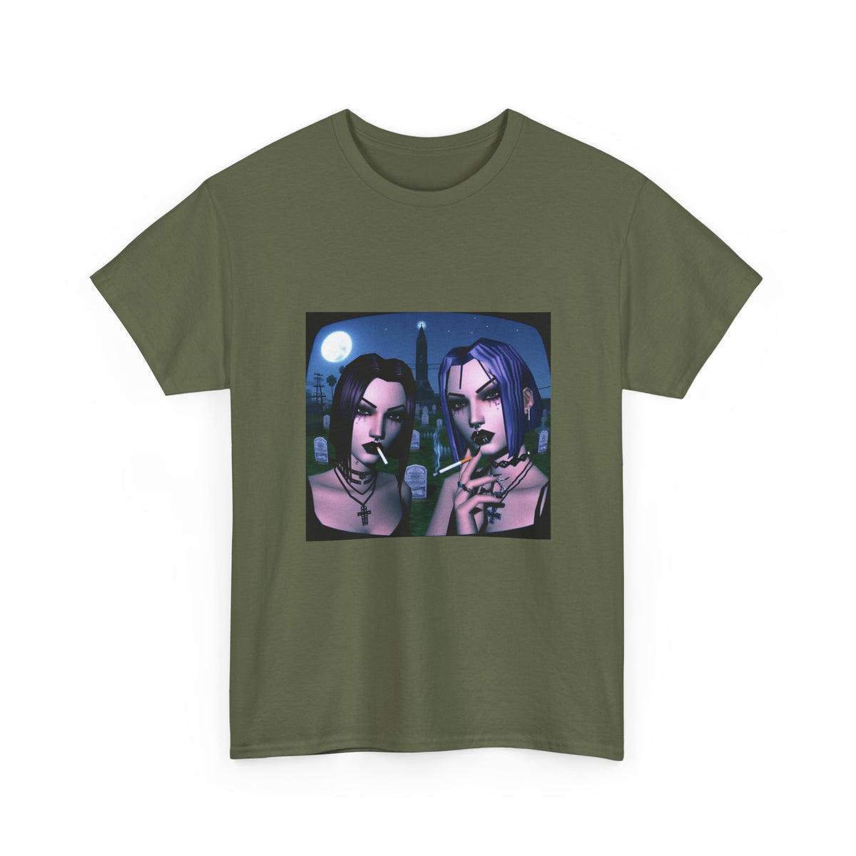 Gothic Gals Smoking In Cemetery Tee