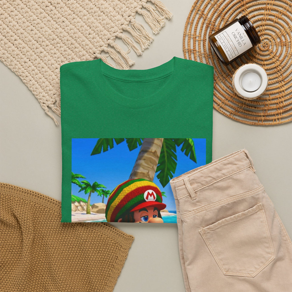 Rasta Mario Chilling On Beach Tee