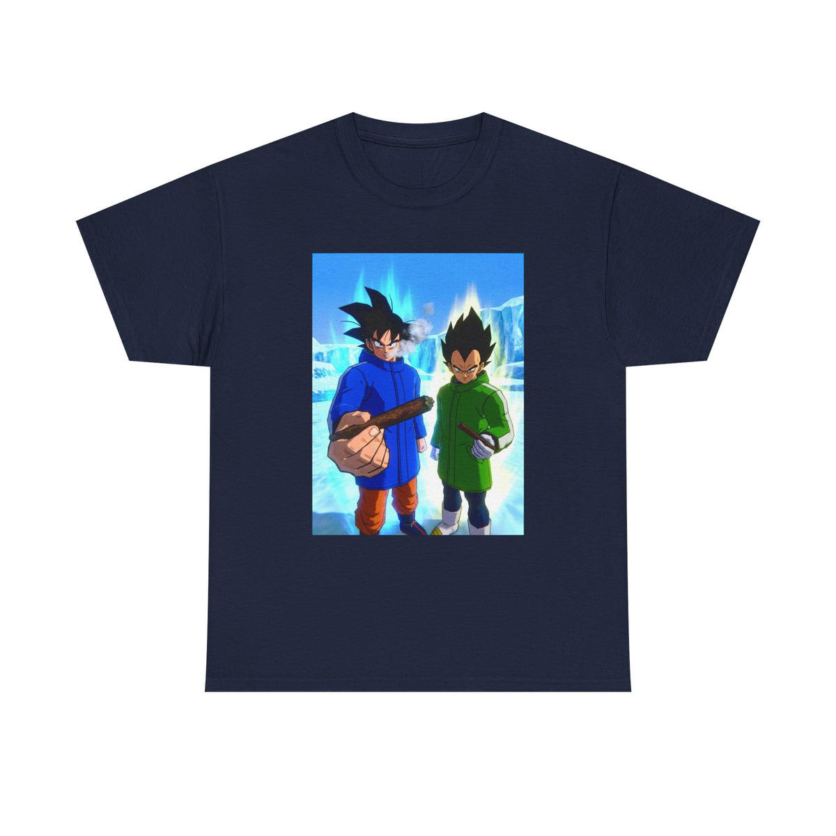 Goku And Vegeta Smoking In Snowy Scene Tee