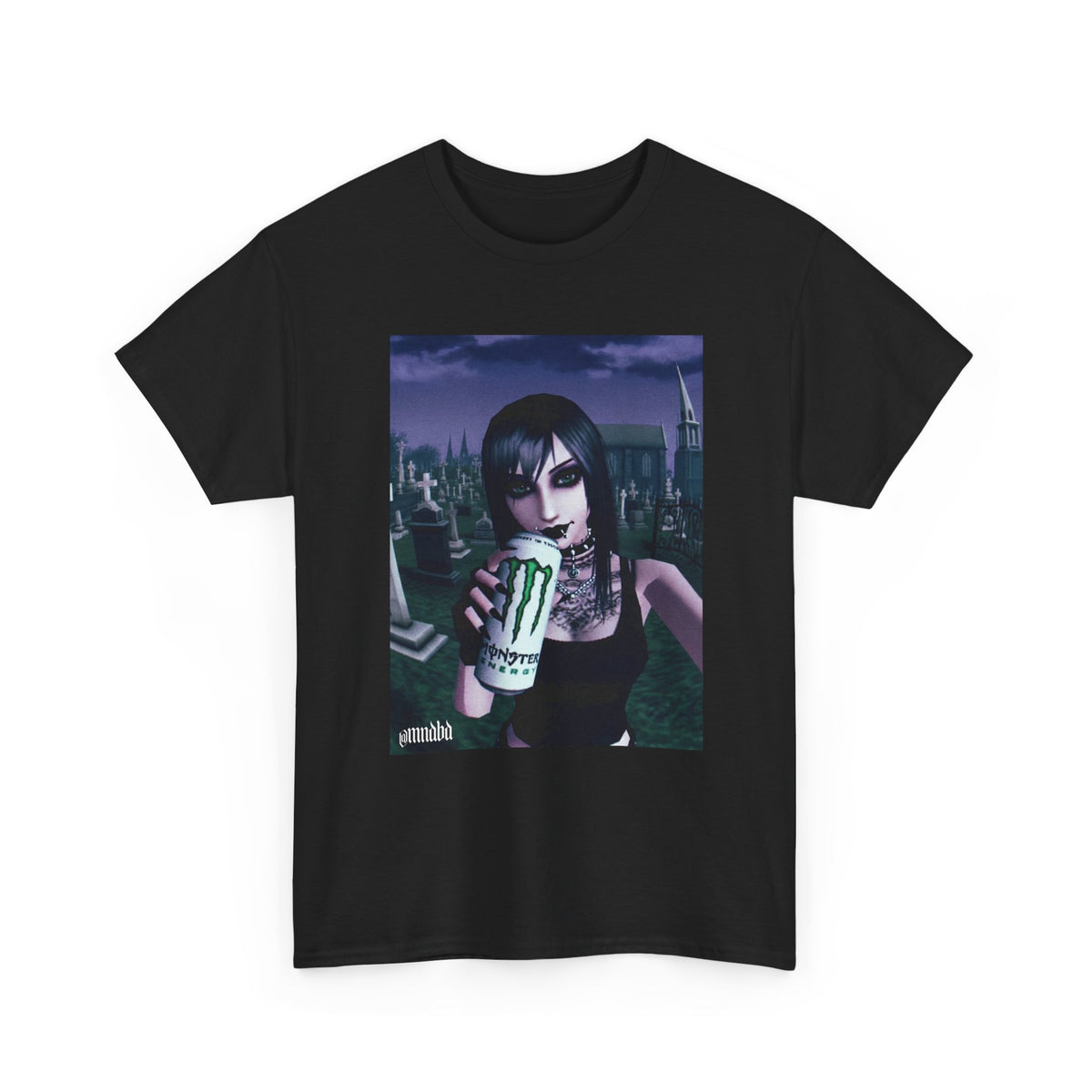 Gothic Girl With Monster Energy In Cemetery