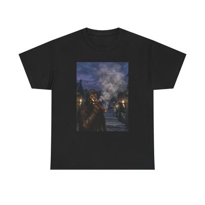 Khajiit Smokes Cigar In Medieval Alley Tee