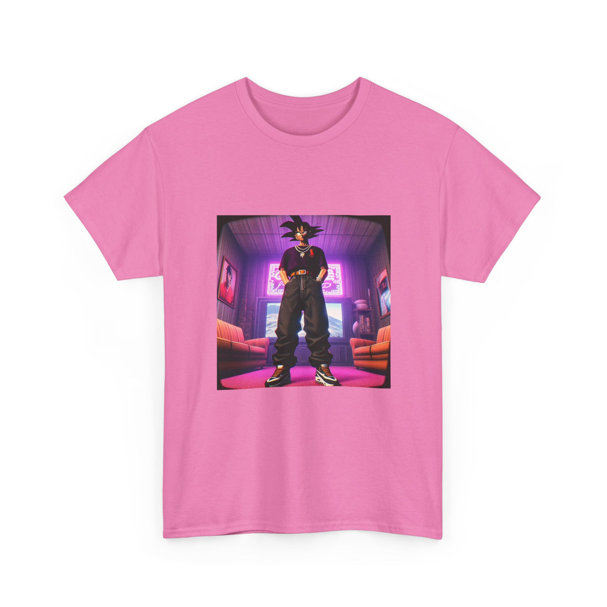 Goku Drip Standing Tall In Neon Room