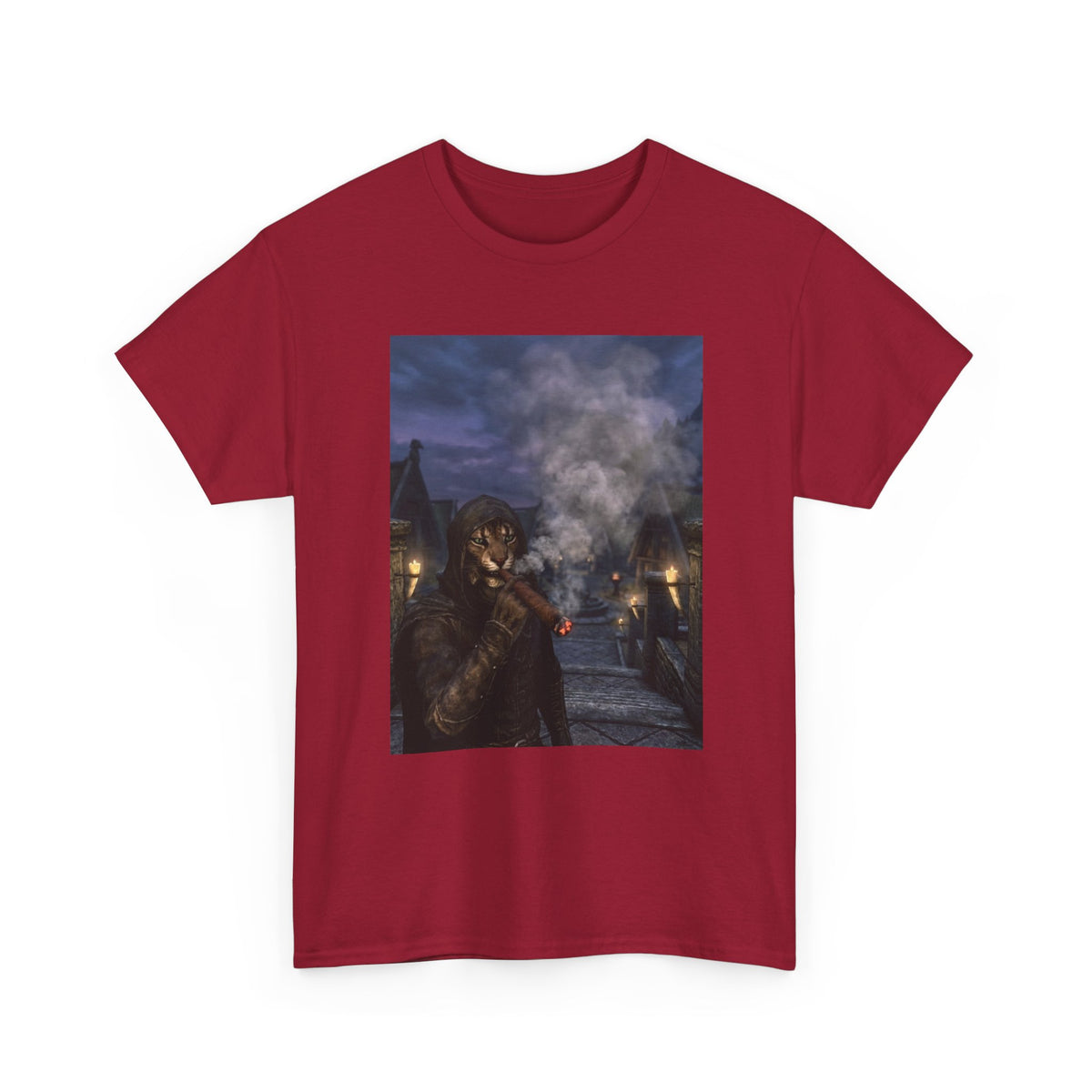 Khajiit Smokes Cigar In Medieval Alley Tee