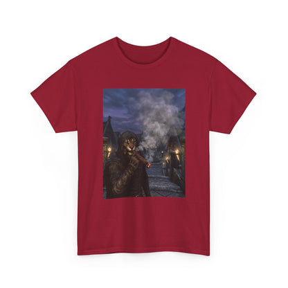 Khajiit Smokes Cigar In Medieval Alley Tee