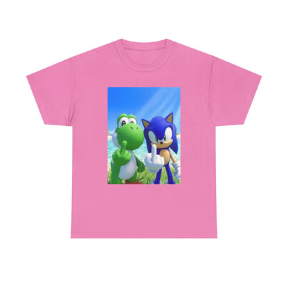 Yoshi And Sonic Flipping Birds On Beach Tee