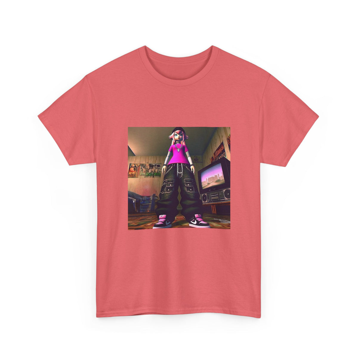 Pink-Haired Anime Girl Standing In Y2K Room