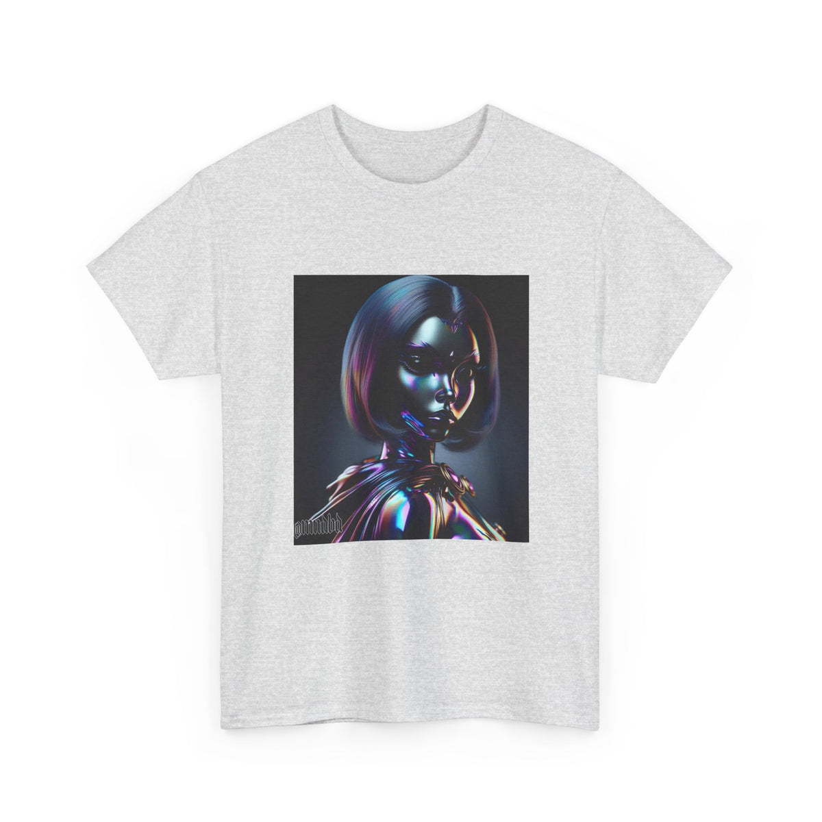 Holographic Cyberpunk Raven Stares Intensively