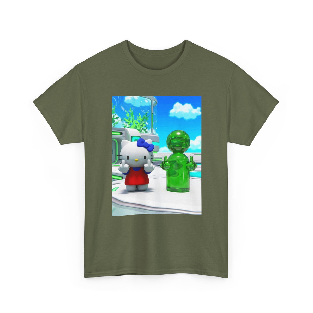 Kitty And Green Figure Flipping Off