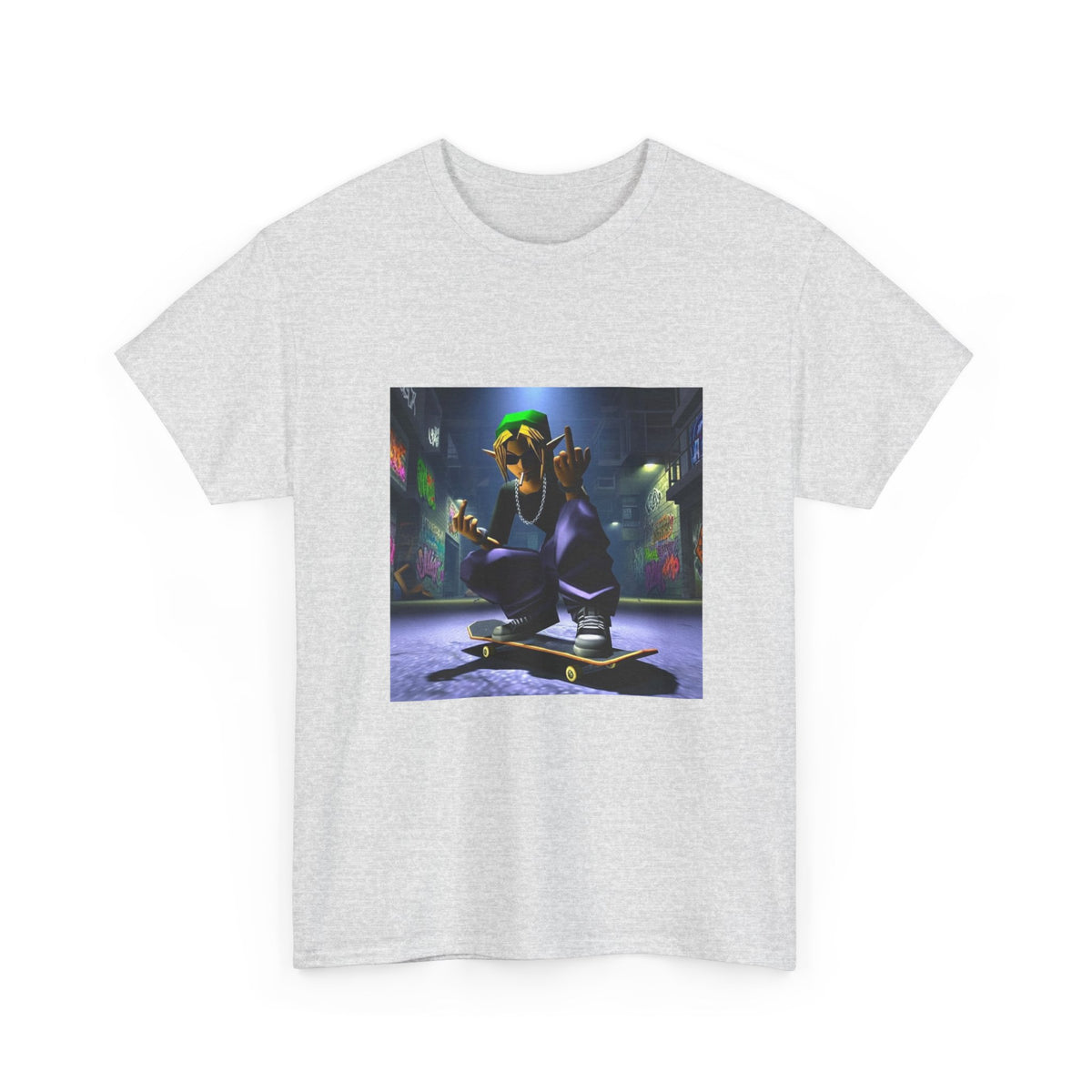 Edgy Ocarina Link Skater Flipping Off Tee