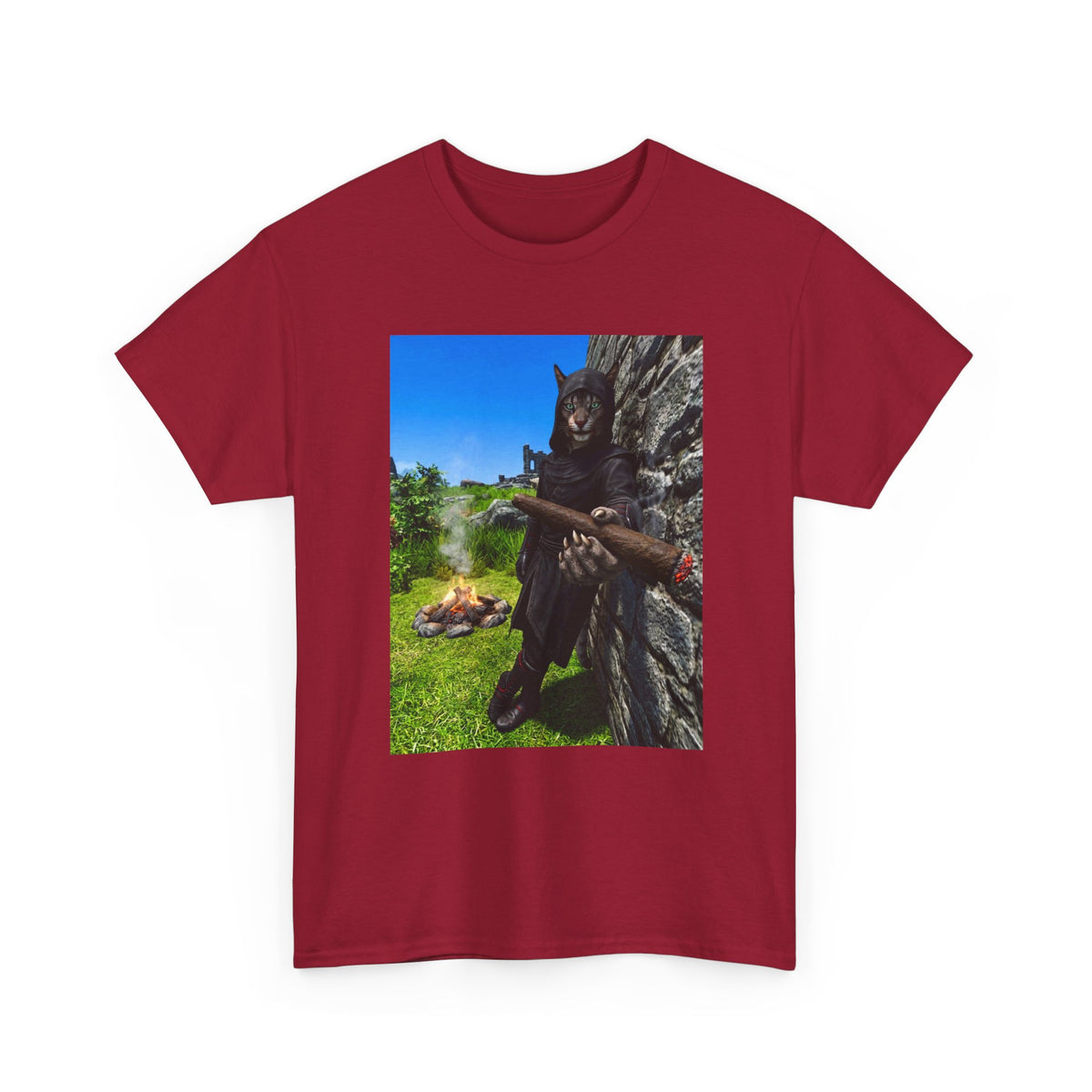 Hooded Khajiit Smoking Blunts By Fire Tee