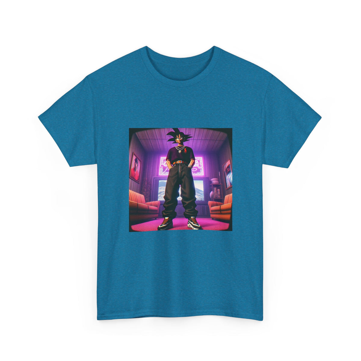 Goku Drip Standing Tall In Neon Room
