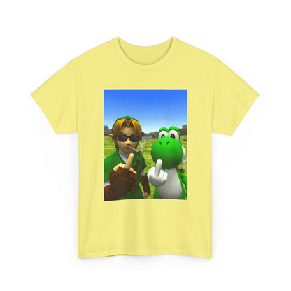Link And Yoshi Smoking Giving The Finger