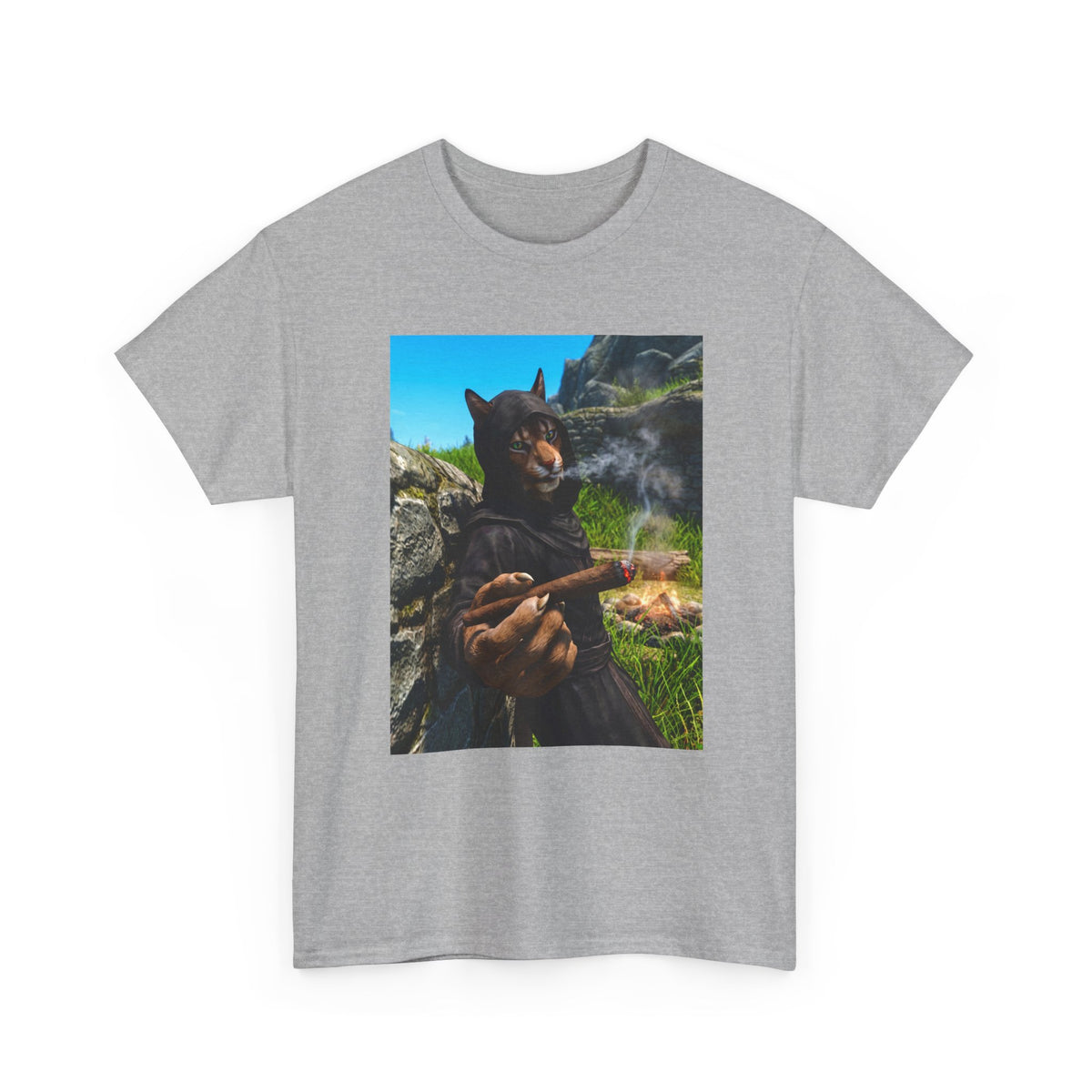Khajiit Monk Smoking By Campfire Tee