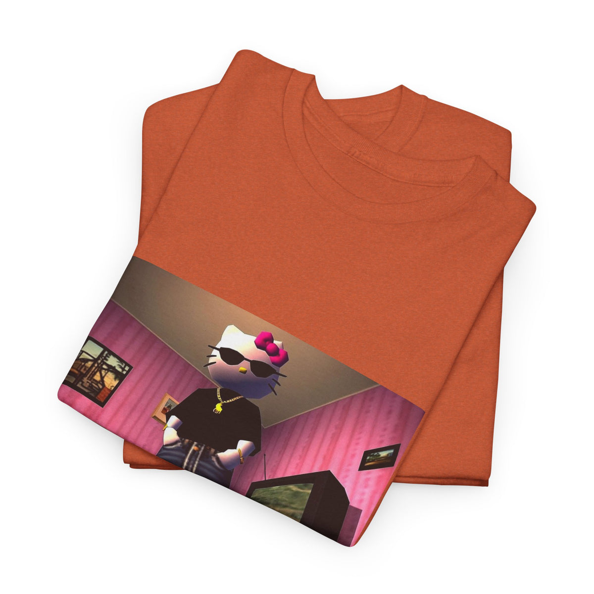 Gangsta Hello Kitty Chillin' In Low Poly Room Tee