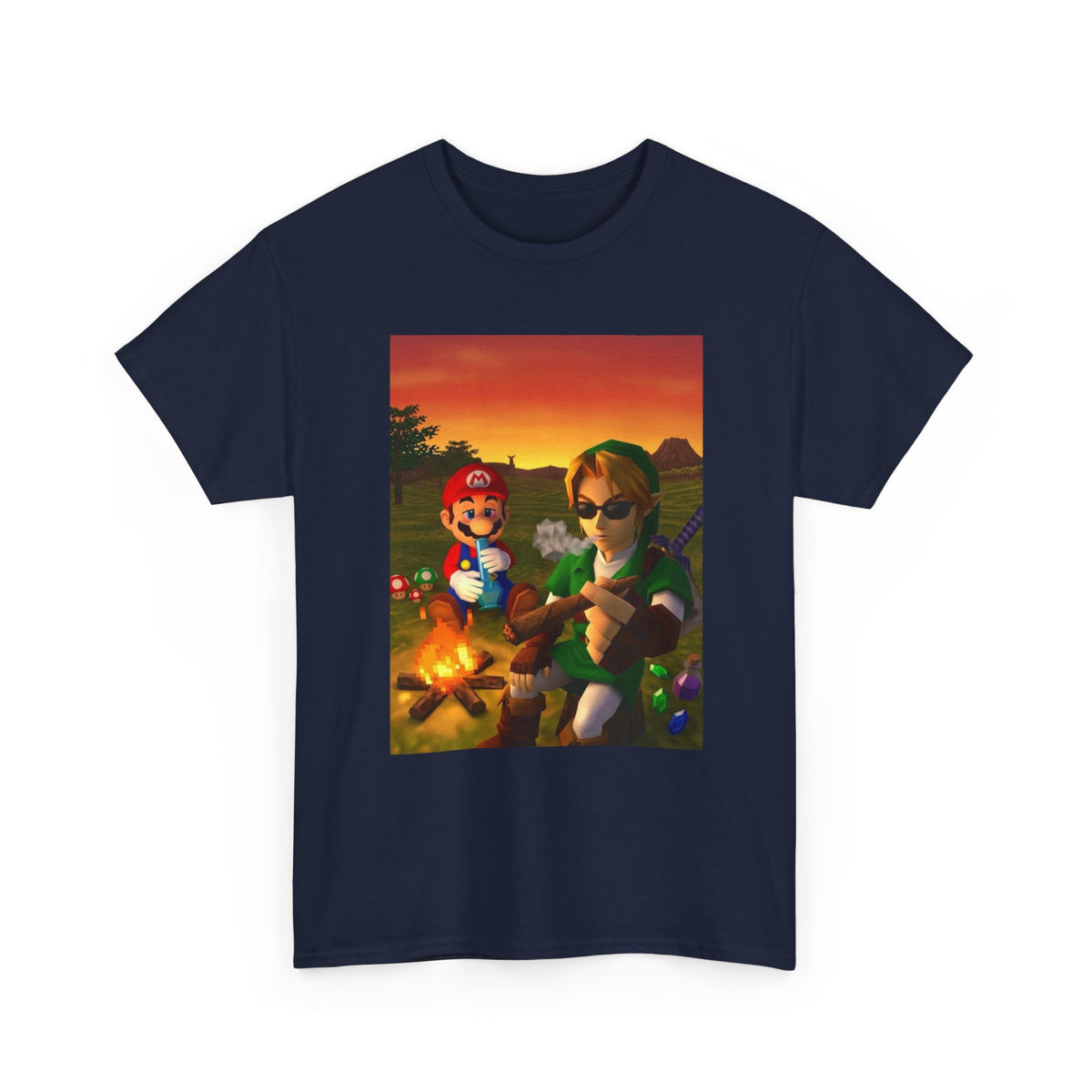 Mario and Link Chilling by Campfire