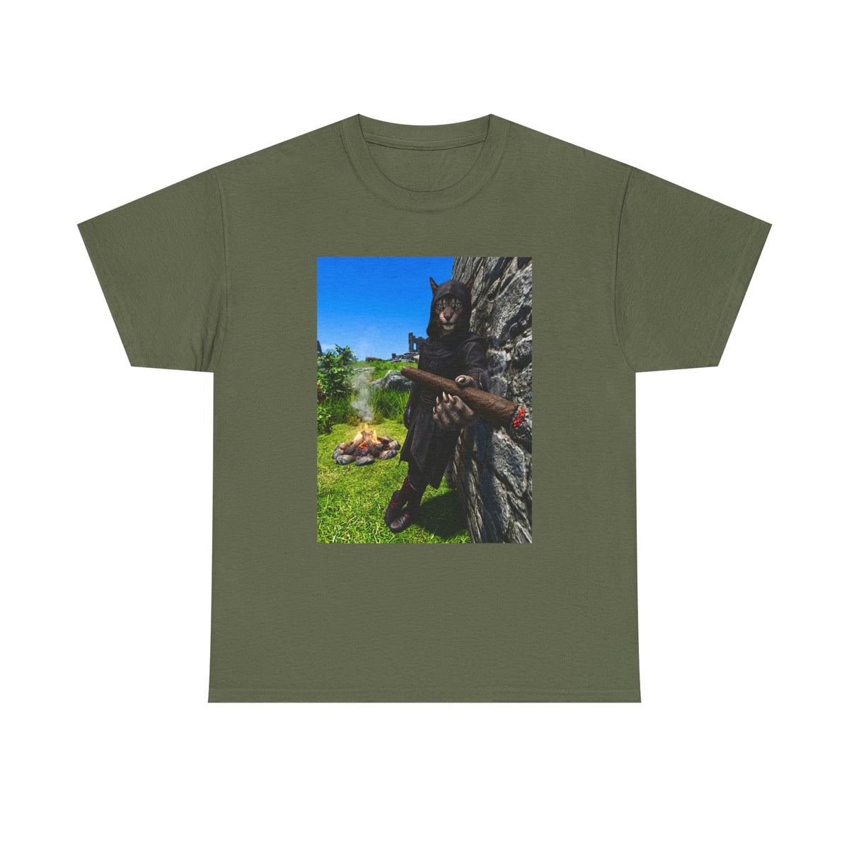 Hooded Khajiit Smoking Blunts By Fire Tee