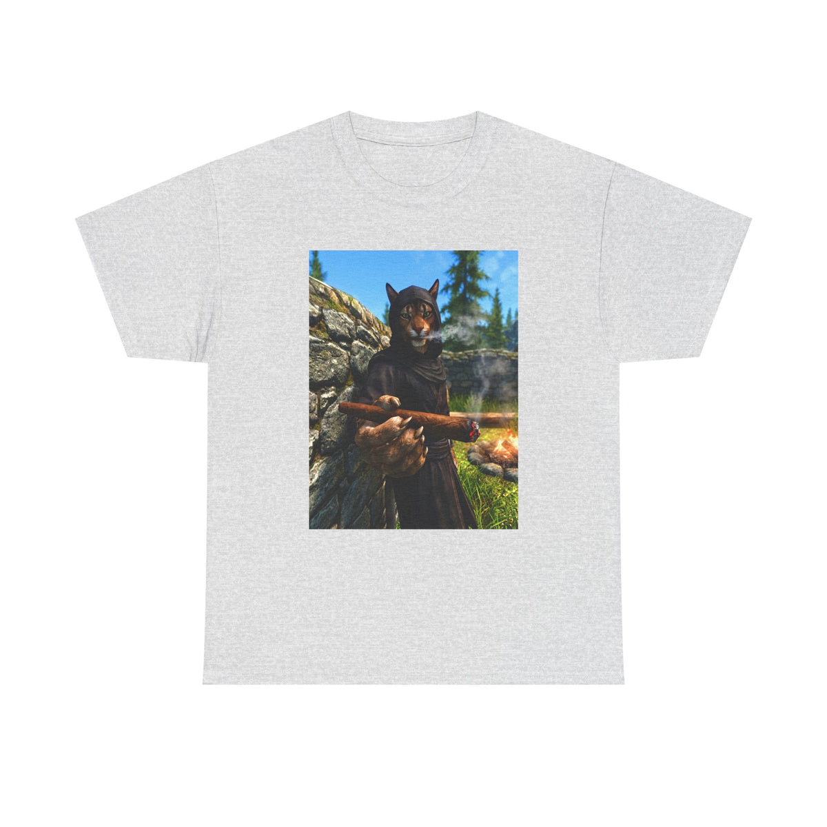 Khajiit Smoking Fat Cigar Campfire Tee