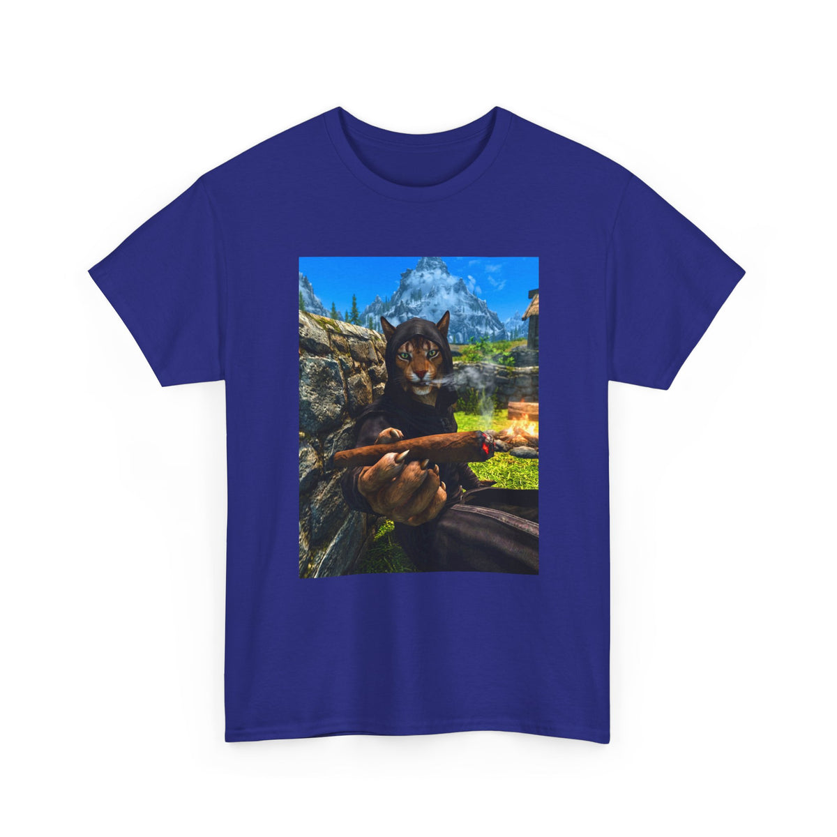 Khajiit Mage Smoking Cigar By Campfire Tee