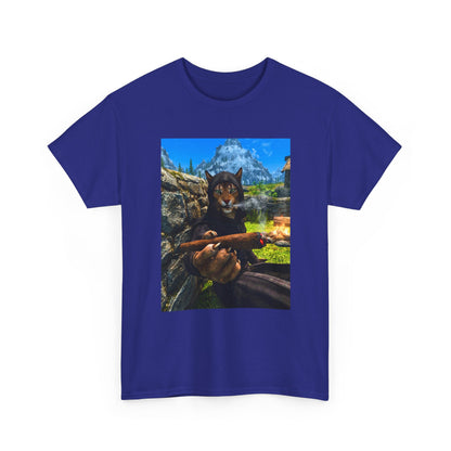 Khajiit Mage Smoking Cigar By Campfire Tee