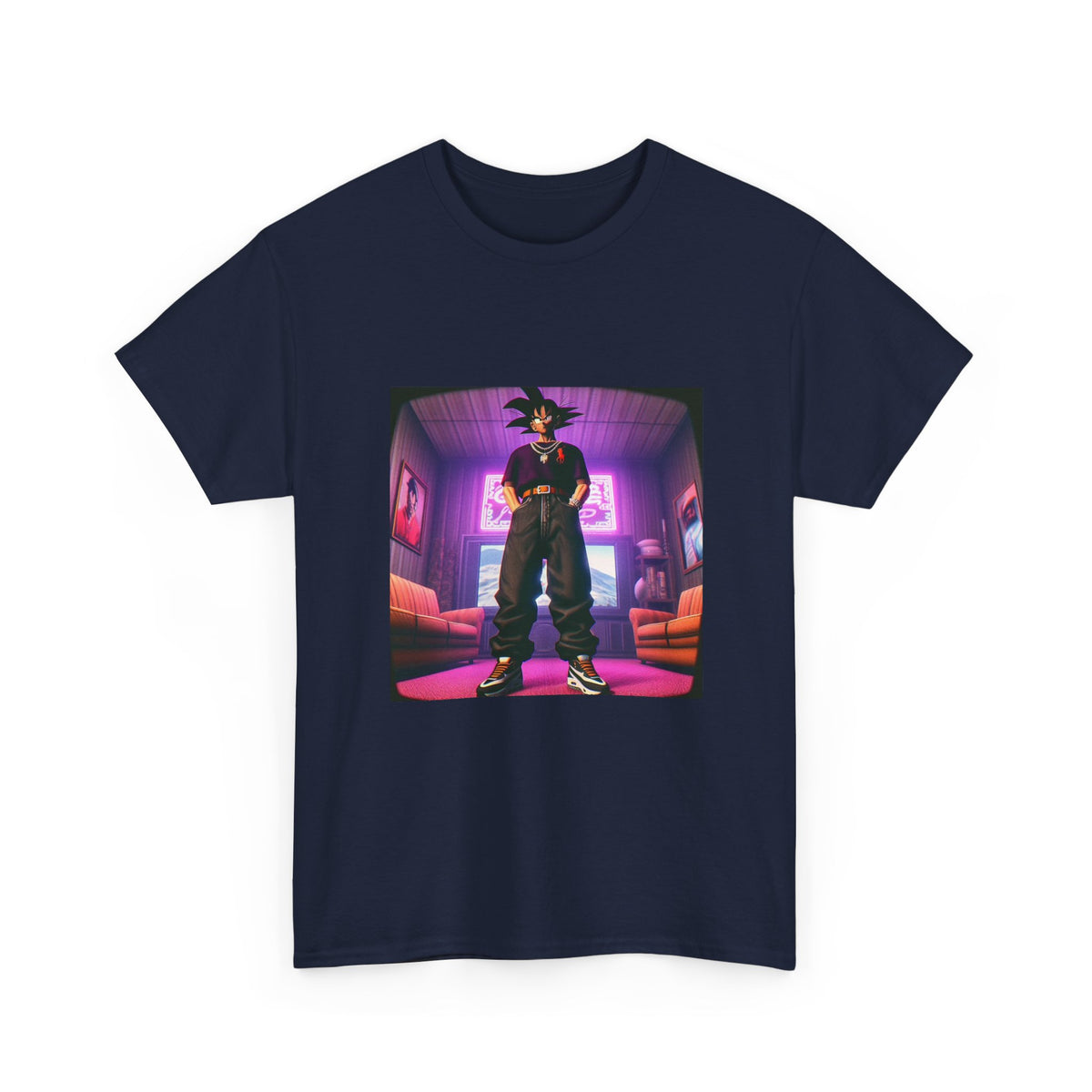Goku Drip Standing Tall In Neon Room