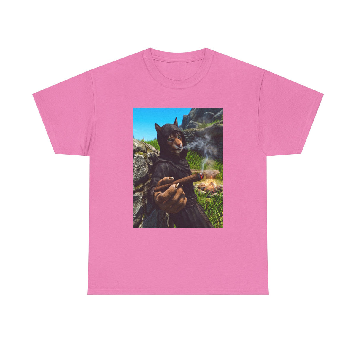 Khajiit Monk Smoking By Campfire Tee