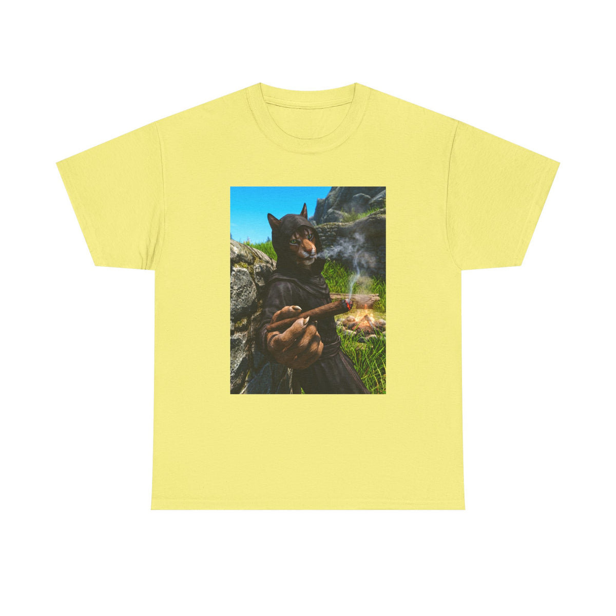 Khajiit Monk Smoking By Campfire Tee