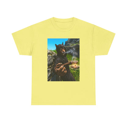 Khajiit Monk Smoking By Campfire Tee