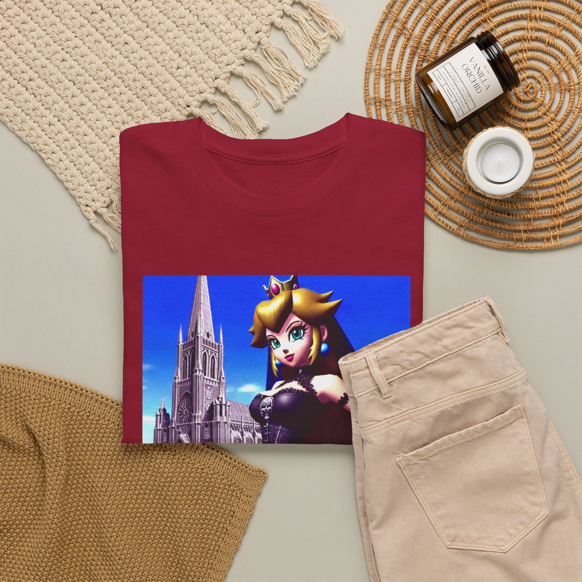 Gothic Princess Peach Posing Before Cathedral