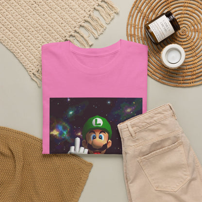Luigi Flipping Off In Cosmic Vibe