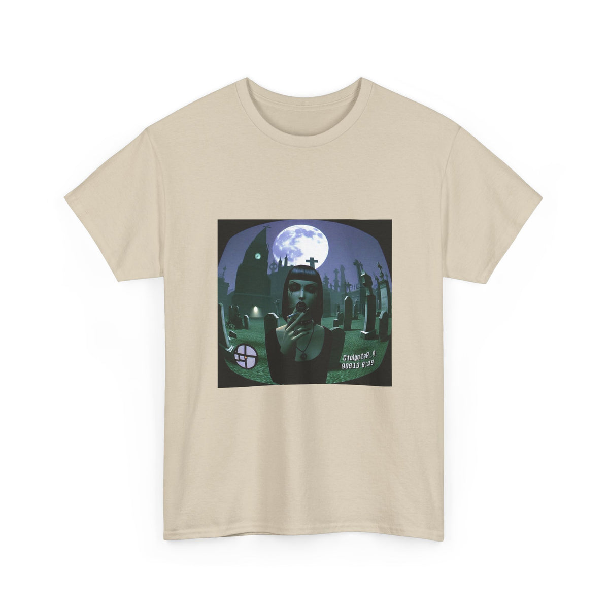 Goth Sim Smoking In Cemetery Moonlight Tee