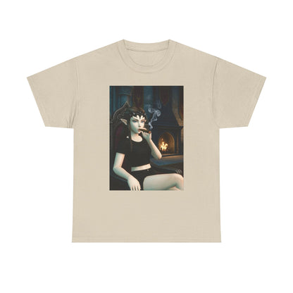 Dark Elf Queen Smoking Cigar By Fireplace Tee