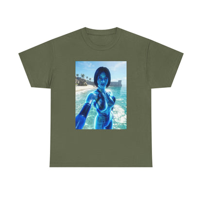 Holographic AI On Tropical Beach Tee