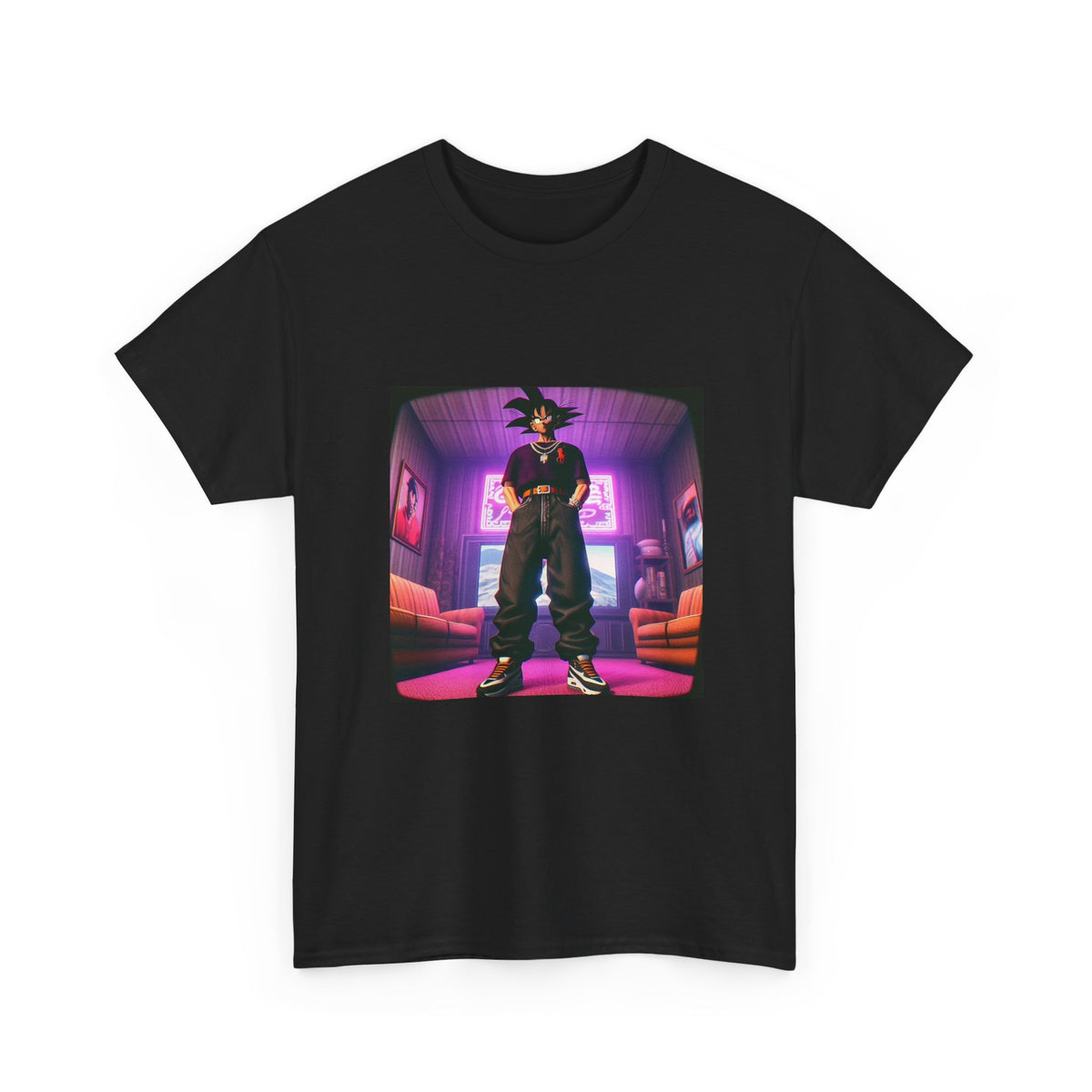Goku Drip Standing Tall In Neon Room