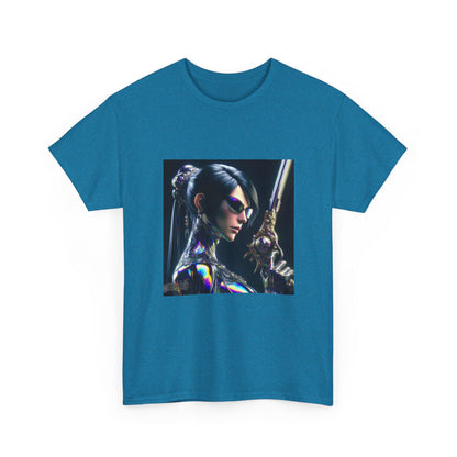 Chic Cyberpunk Huntress Wielding Rainbow Pistol