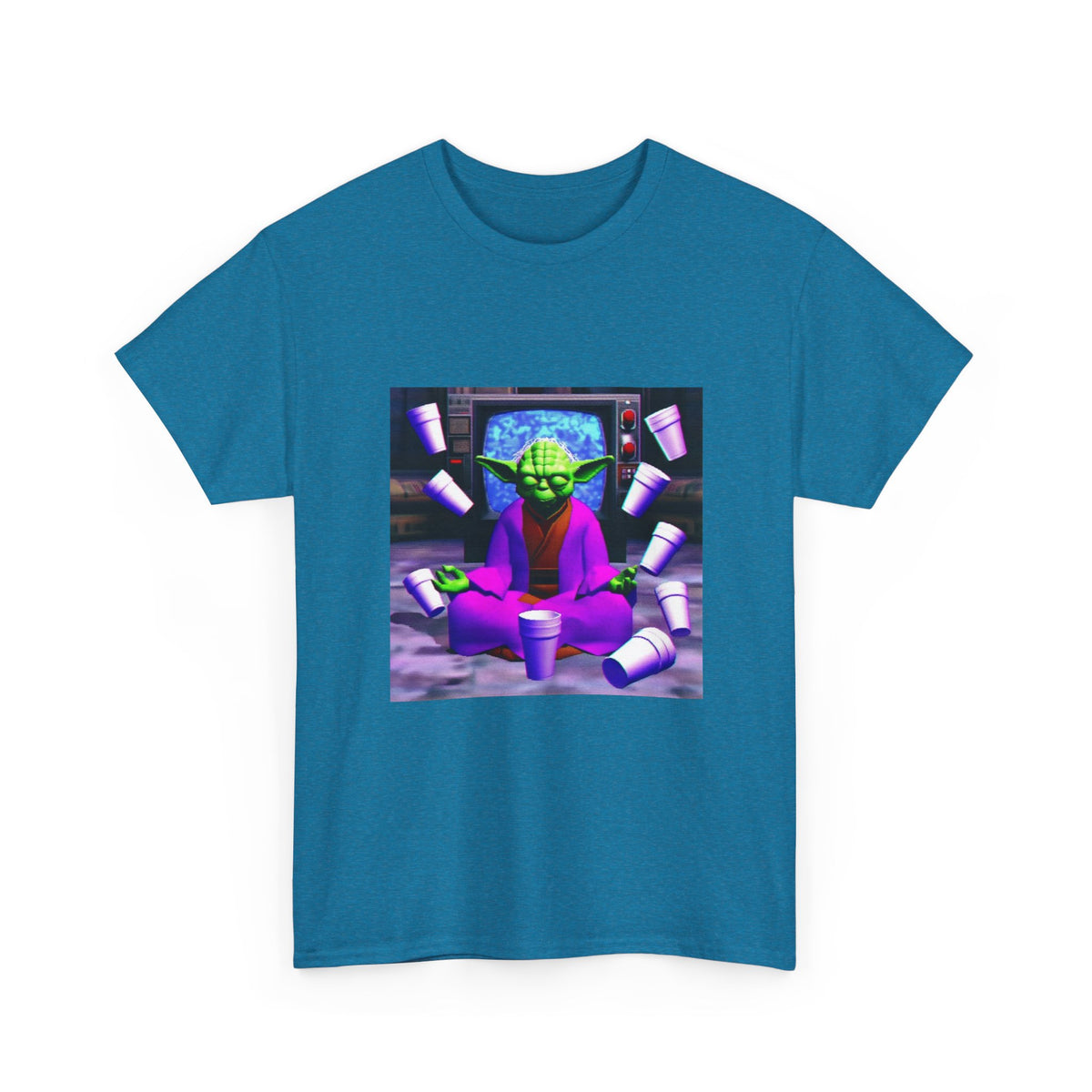Meditating Master Yoda With Purple Cups Tee