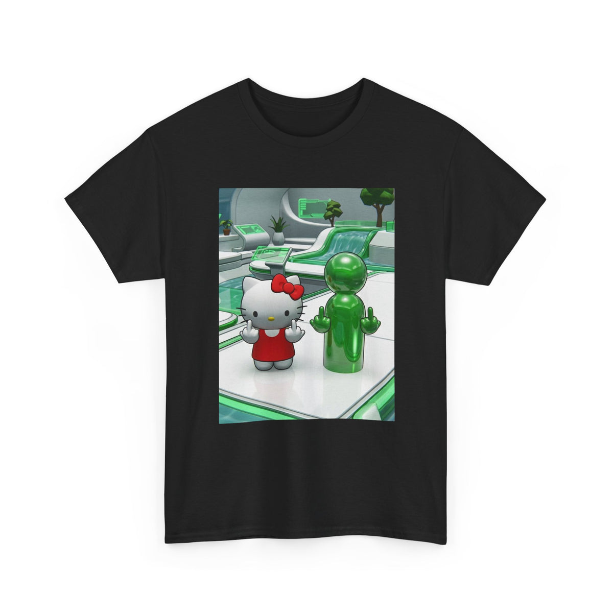 Cute Kitty And Green Dude Flipping Off