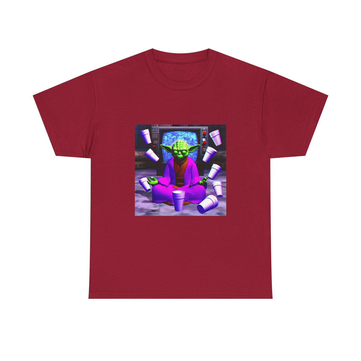 Meditating Master Yoda With Purple Cups Tee