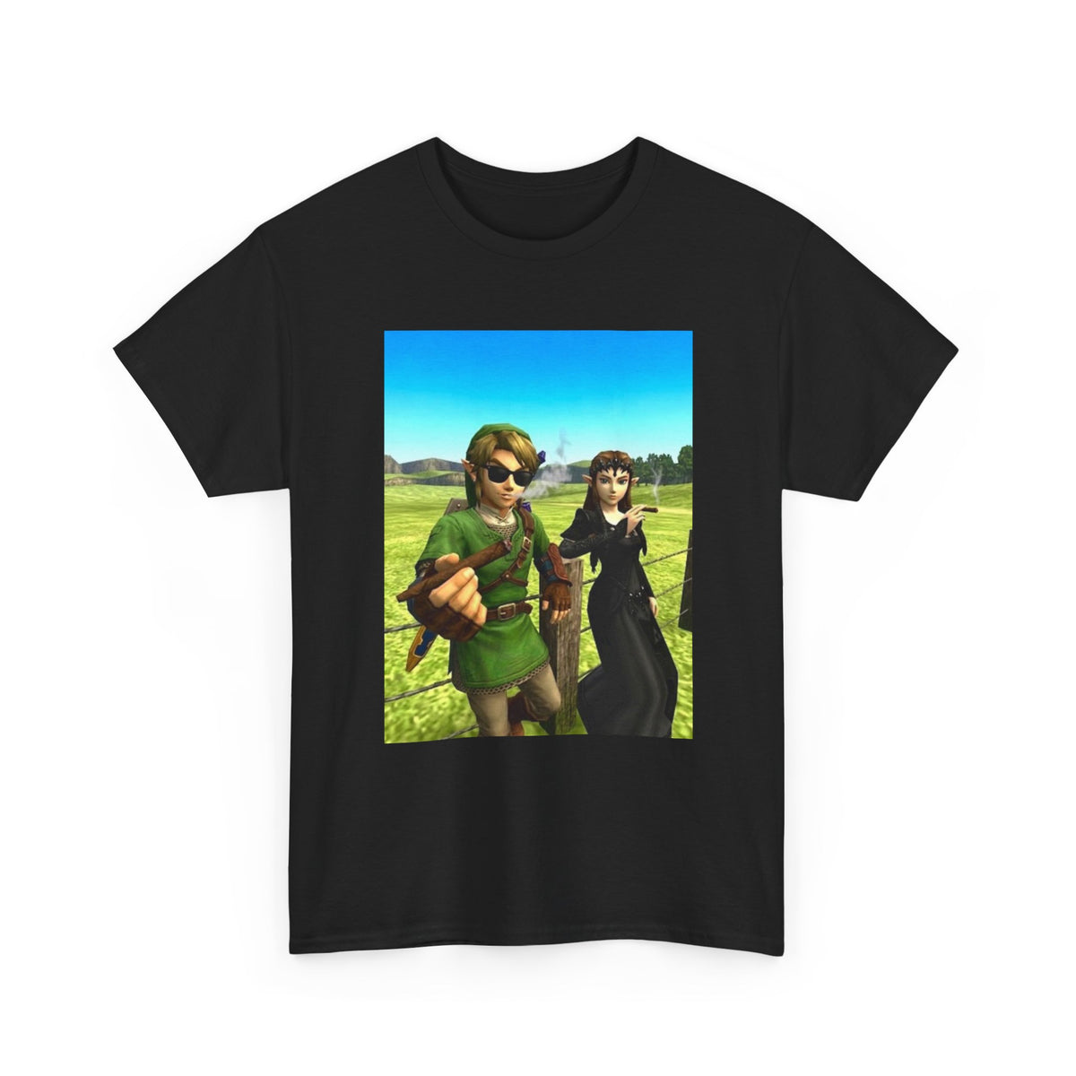 Link and Zelda Smoking Cigars In A Field